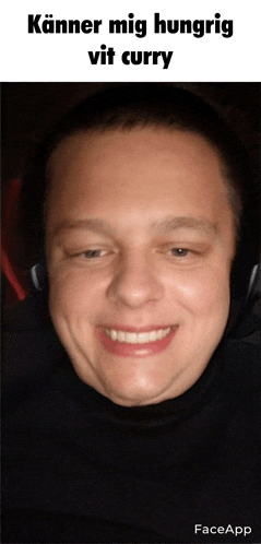 a picture of a man 's face with a caption that says " kanner mig hungrig vit curry "