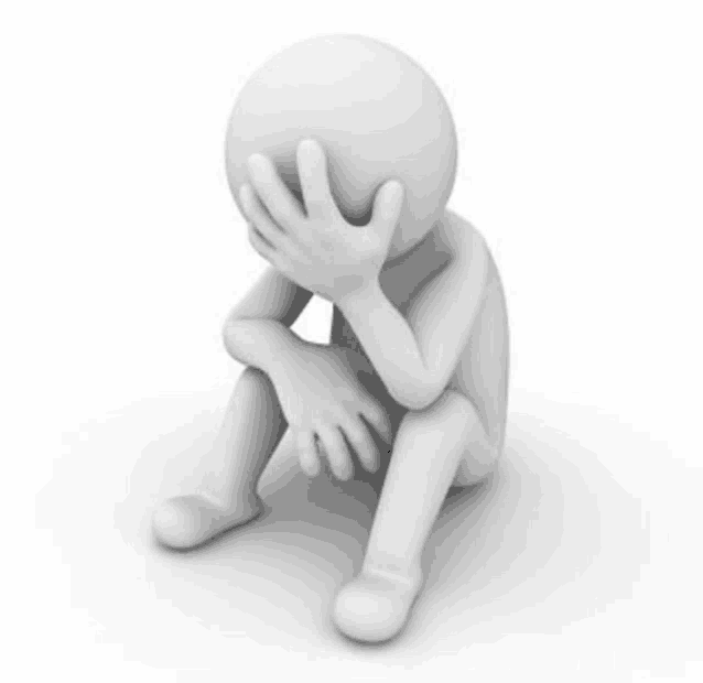 a 3d man is sitting down with his hand on his face .