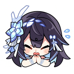 a cartoon girl with long black hair and a flower in her hair is praying .