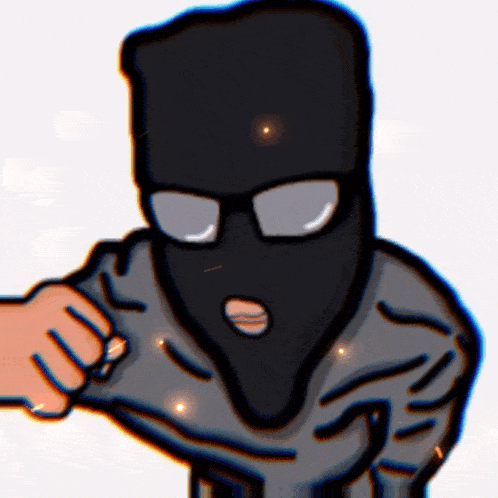 a cartoon drawing of a man wearing a mask and glasses