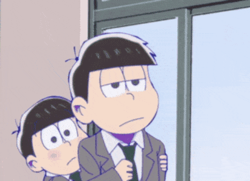 two cartoon characters are standing next to each other and one of them is wearing a tie