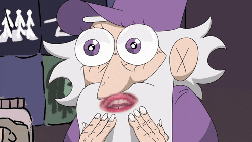 a cartoon of a man with a beard and purple eyes