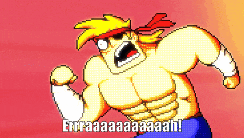 a pixel art drawing of a man with the words errraaa aaah written below him
