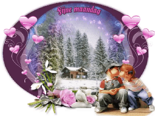 a picture of a boy and a girl sitting next to each other with the words " fijne maandag " written above them