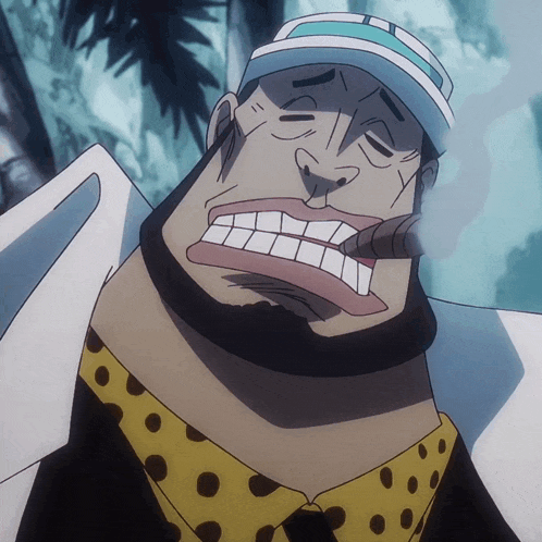 a cartoon character smoking a cigar with a big smile