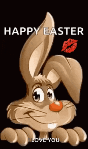 a happy easter greeting card with a cartoon rabbit