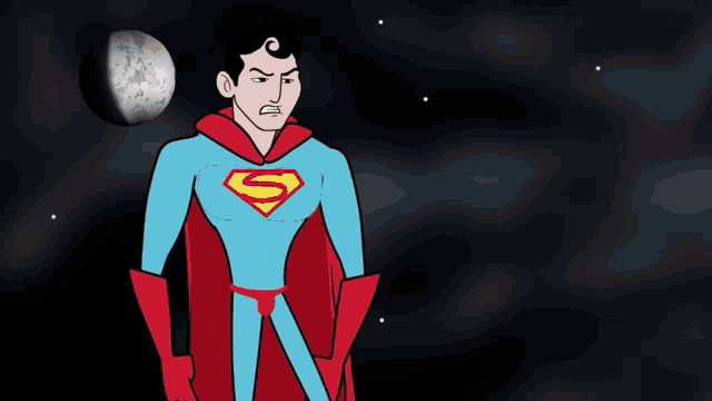 a cartoon drawing of a man in a superman costume with the letter s on his chest