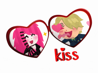a picture of a man and a girl with the word kiss below them