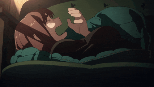 a cartoon of a girl laying down with a green leaf in her hand