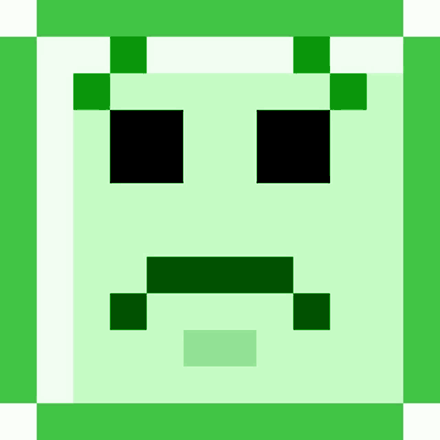it looks like a pixel art of a sad face with a green background .