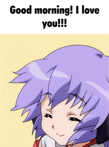 a picture of a girl with purple hair and the words good morning i love you