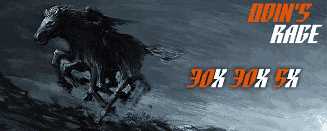 a poster for odin 's race shows a horse running on a hill