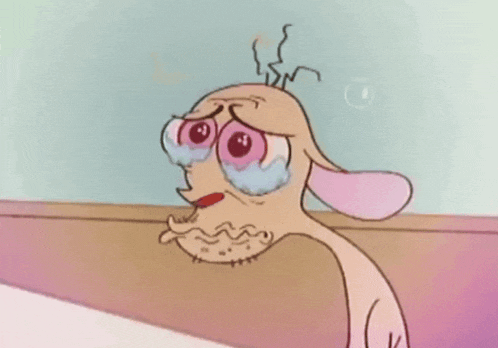 a cartoon character is crying with tears running down his face