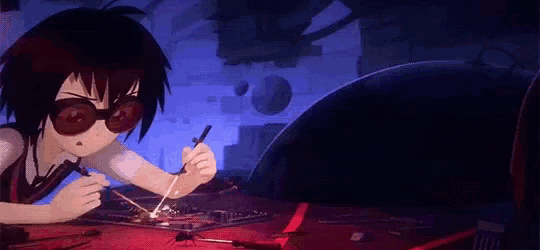 a cartoon character with sunglasses is working on a computer
