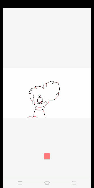 a black and white drawing of a person with a red square in the corner .