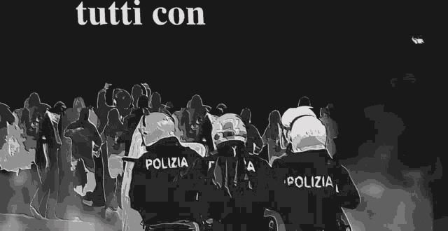 a black and white drawing of police officers with the words incassare i colpi written above them