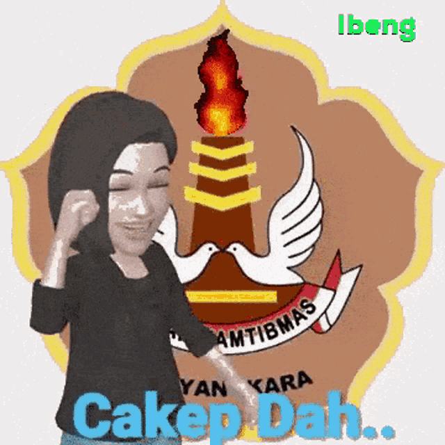 a cartoon drawing of a woman with the words " cakep dah " on the bottom