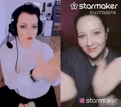a woman wearing headphones and a gray shirt is dancing .
