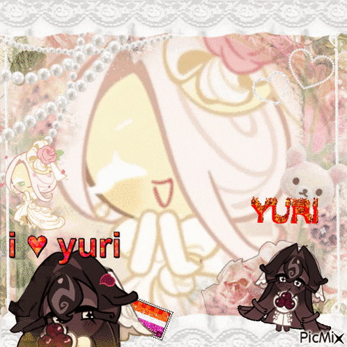 a picture of a girl with yuri written in red letters