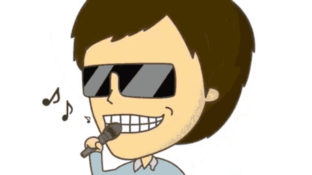 a cartoon drawing of a man singing into a microphone