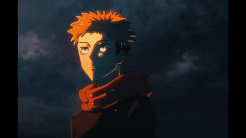 a cartoon character with a scarf around his neck stands in the dark