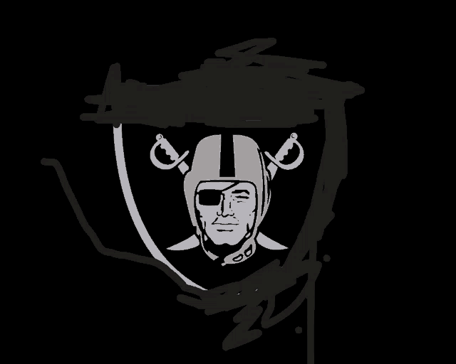a drawing of a raiders logo with a pirate helmet and swords