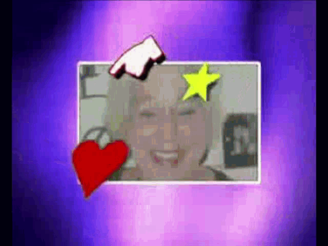 a picture of a woman with a red heart and a yellow star behind her