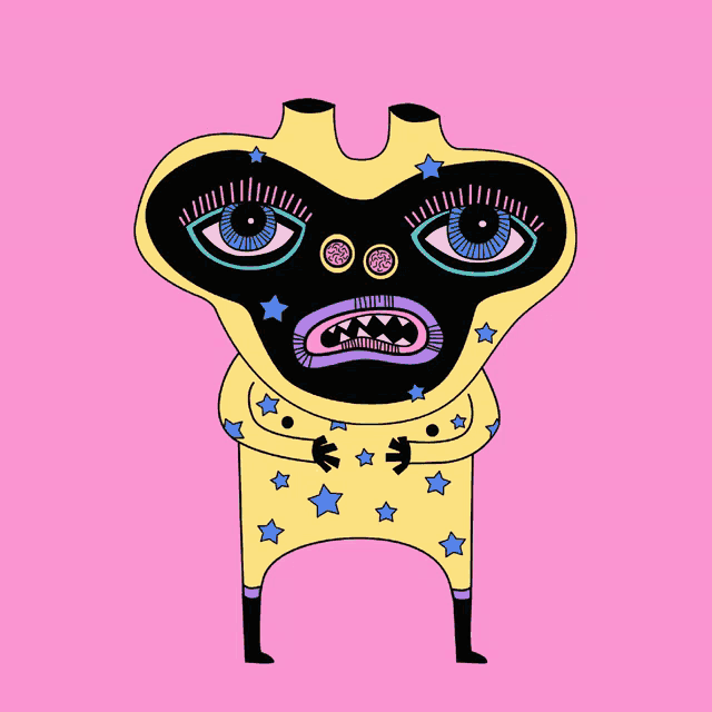 a cartoon drawing of a monster with flowers coming out of his head
