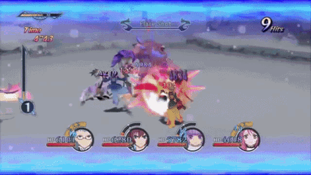 a video game screen shows a character holding a sword and says flare shot