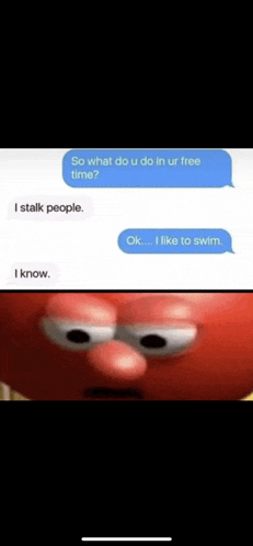 a screenshot of a text message between a veggie man and a person asking them what they do in their free time .