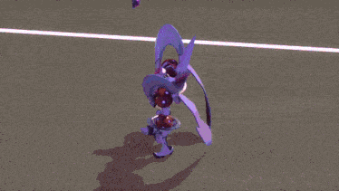 a purple robot with chinese writing on the bottom