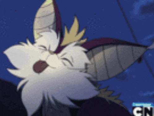 a close up of a cartoon character with a cn logo in the corner