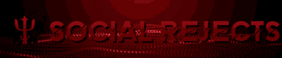 the word social rejects is written in red on a dark red background