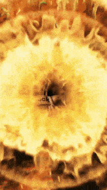 a painting of a circle of fire with the word ok in the center