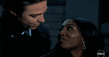a man and a woman are looking into each other 's eyes and the abc logo is visible