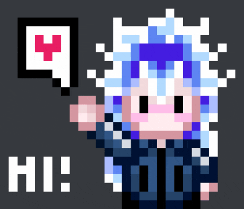 a pixel art of a person saying hi with a heart in a speech bubble