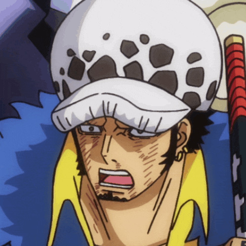 a close up of a cartoon character 's face with a white hat