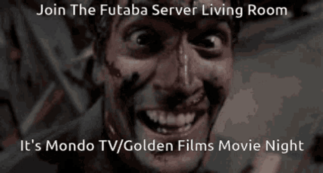 a picture of a man with blood on his face and the words join the futaba server living room
