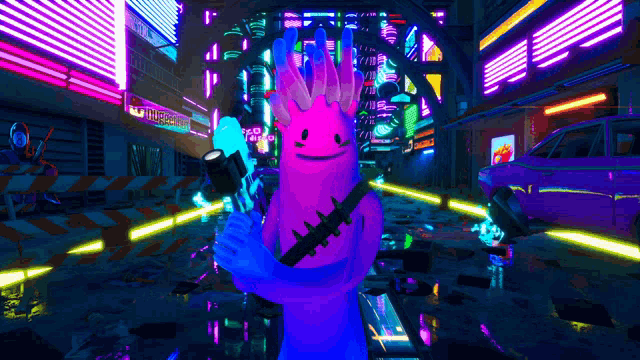 a cartoon character is holding a flashlight in front of a sign that says highway