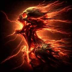 a painting of a demon with flames coming out of his mouth