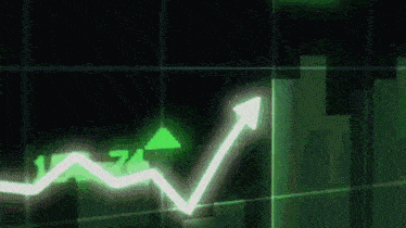 a green graph with a white arrow pointing upwards