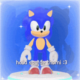 a cartoon of sonic the hedgehog with the words hola soy de thomi written below him