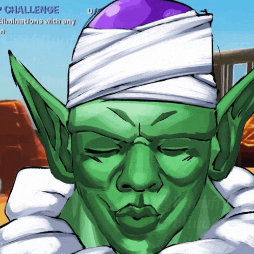 a drawing of piccolo from dragon ball z with a purple hat on