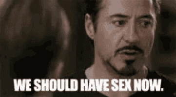 a man with a beard is saying `` we should have sex now . ''