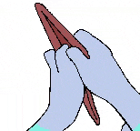 a pixel art drawing of a girl with blue hair and a purple scarf around her neck