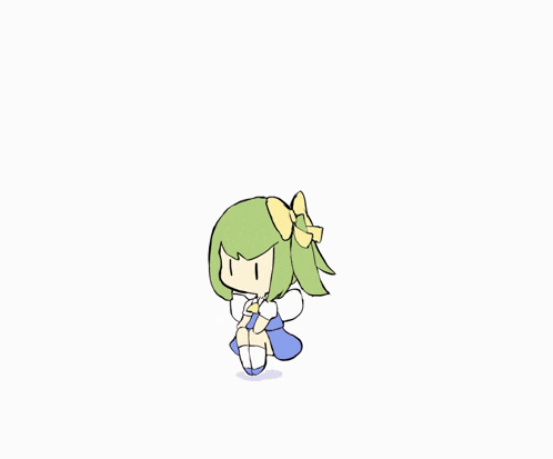 a drawing of a girl with green hair and a red haired girl with purple bows