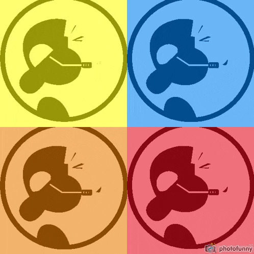 four different colored circles with a man smoking a cigarette in them