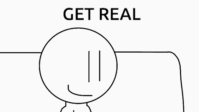 a black and white drawing of a person holding a door with the words `` get real '' written above it .