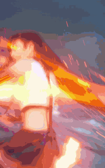 a pixelated image of a person 's back with a glowing light behind them