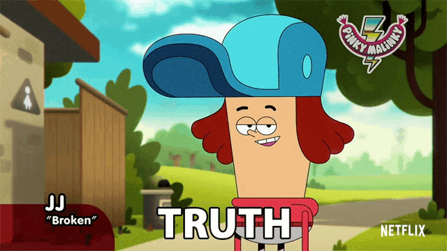 a cartoon character with the word truth on his chest